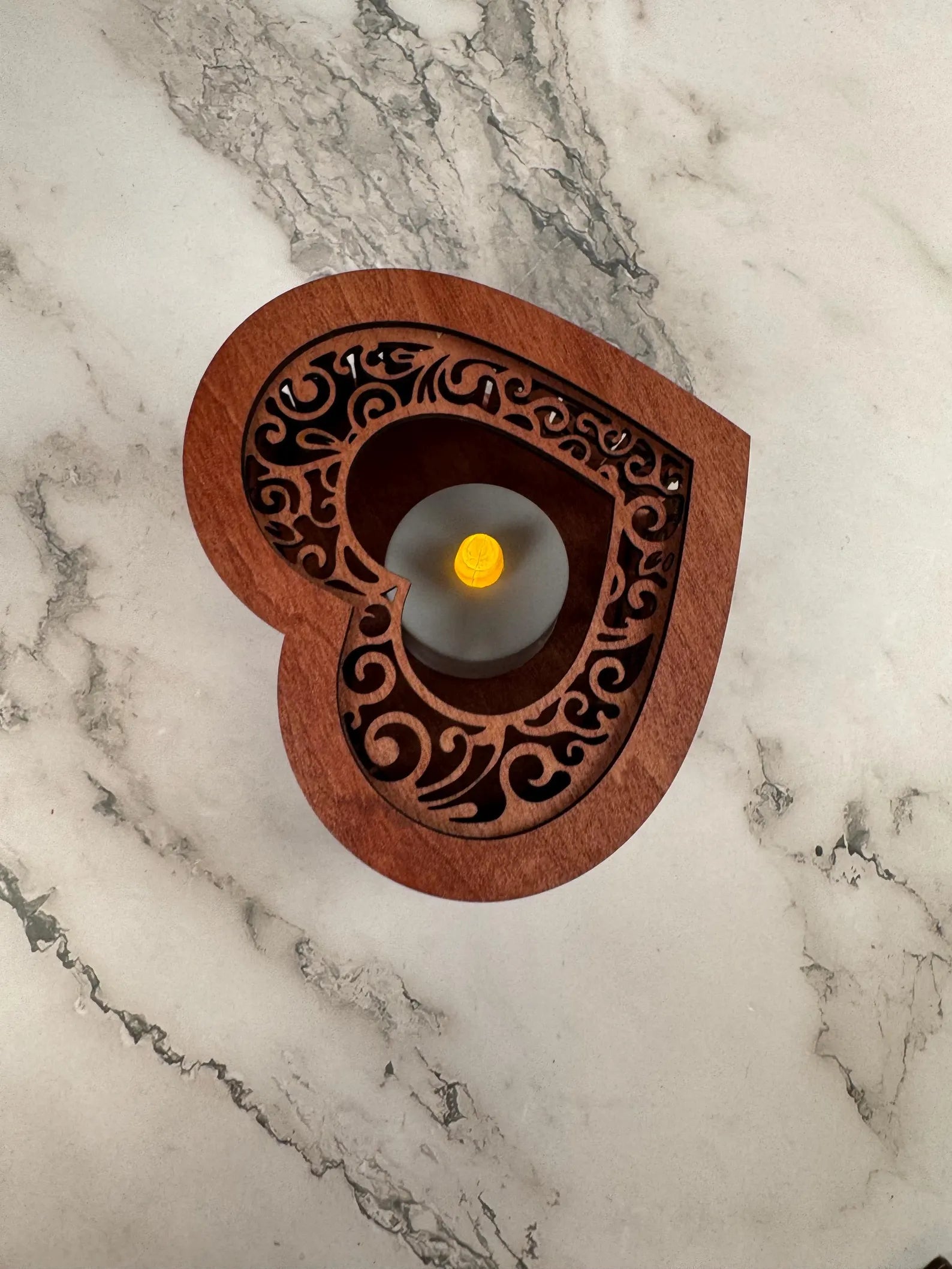 Heart Wooden Candle Holder with Flowers