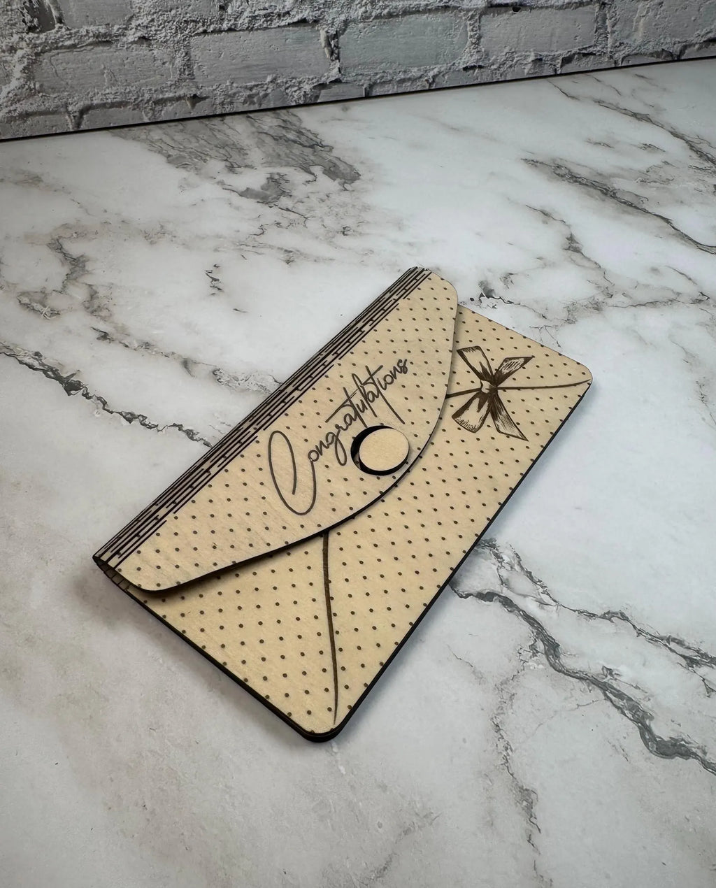 Engraved Wooden Congratulations Money Envelope  Gift Card Holder