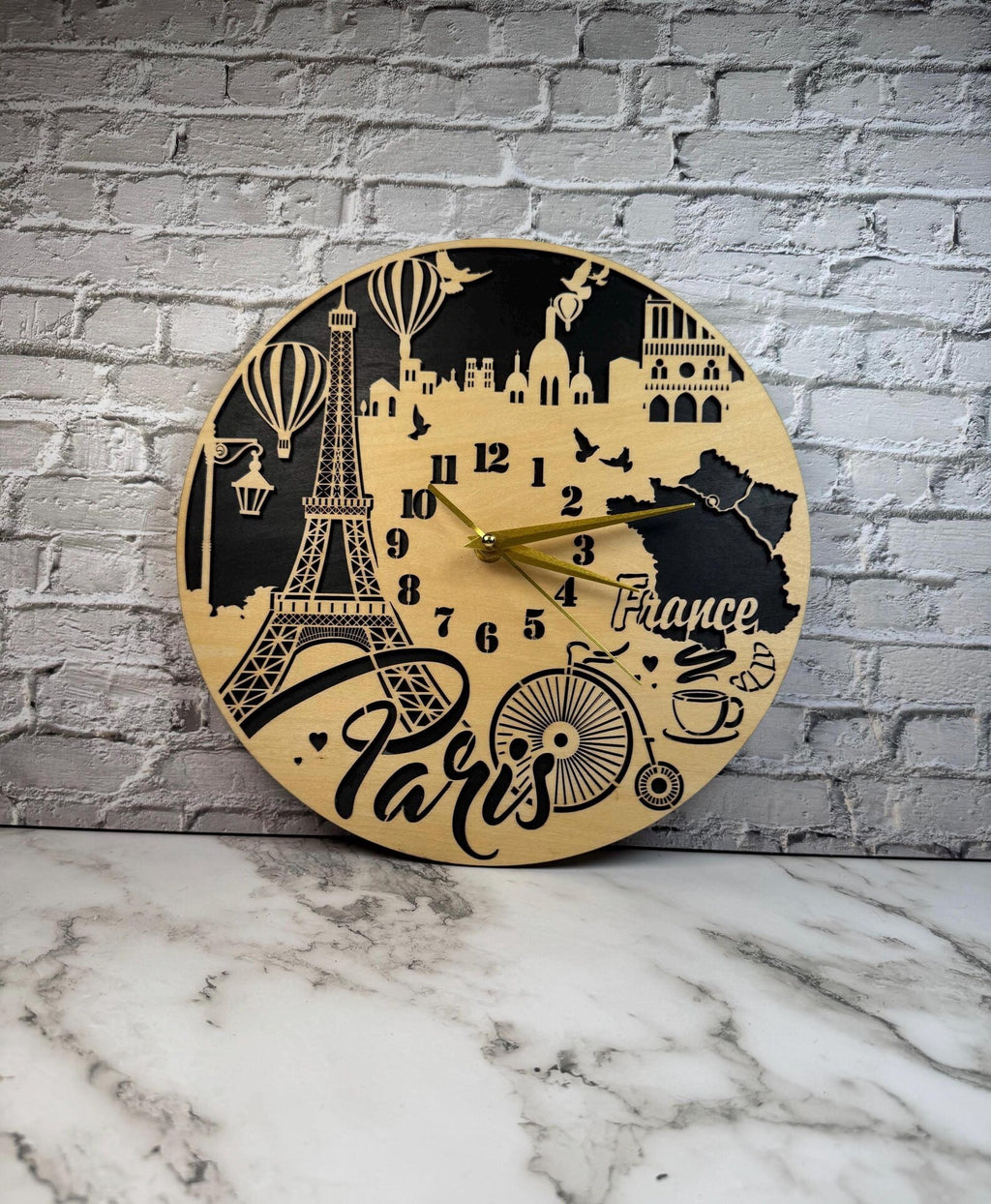 Paris Skyline Wooden Wall Clock