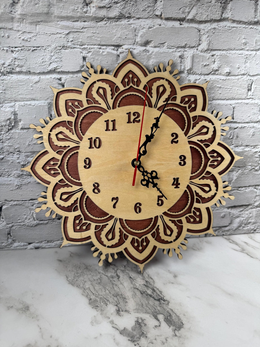 Wooden Wall Clock Mandala Style