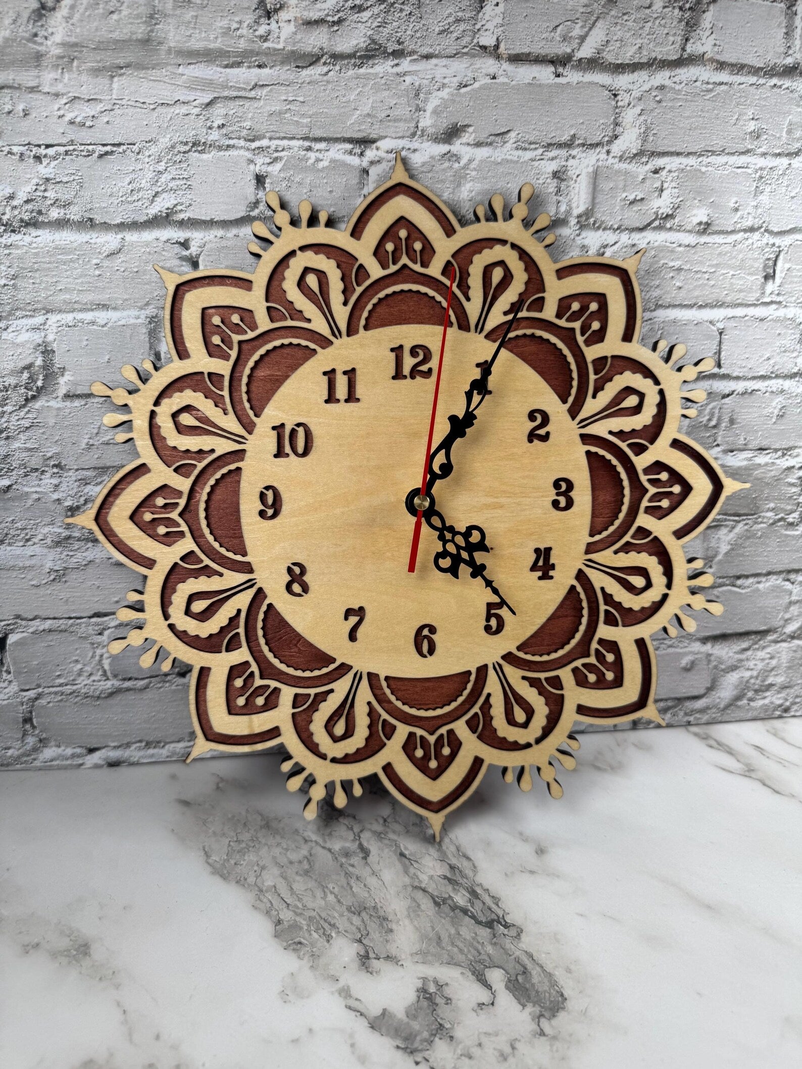 Wooden Wall Clock Mandala Style
