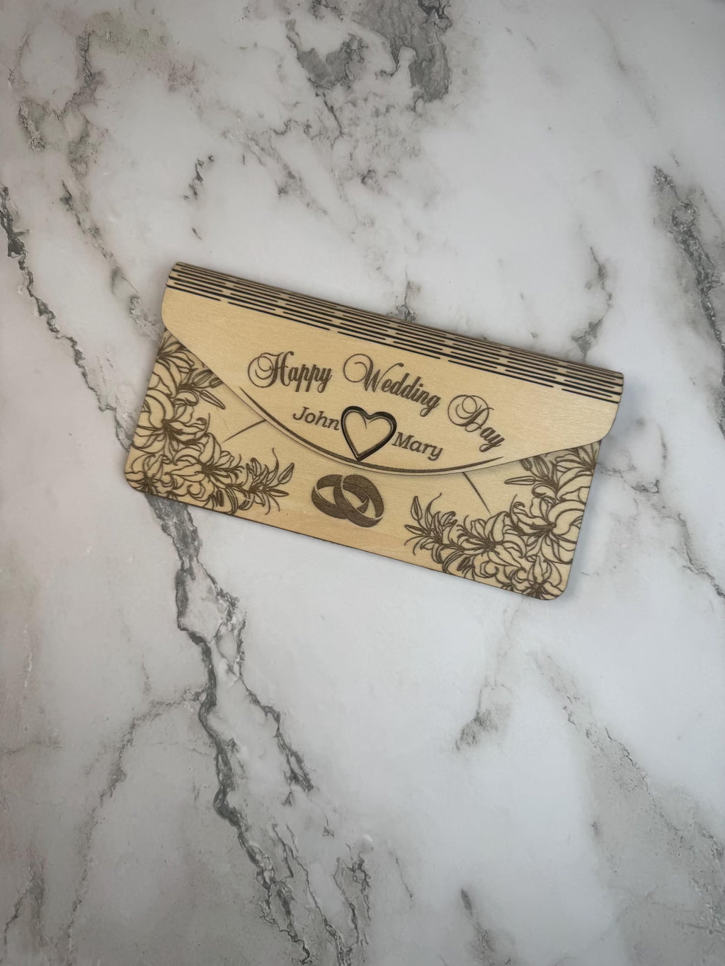 Personalized Wooden Wedding Money Envelope | Laser Engraved Gift Card Holder