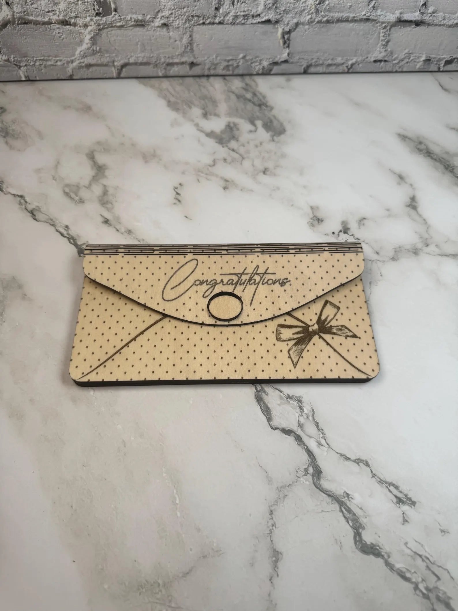 Engraved Wooden Congratulations Money Envelope  Gift Card Holder