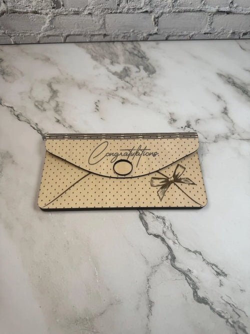 Engraved Wooden Congratulations Money Envelope  Gift Card Holder