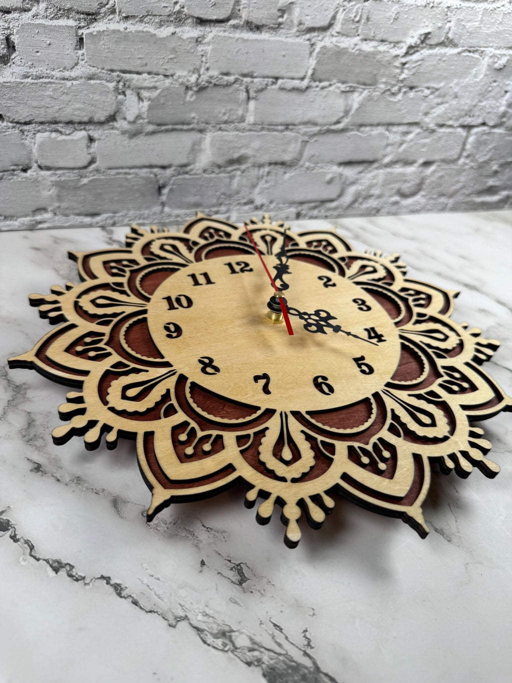 Wooden Wall Clock Mandala Style