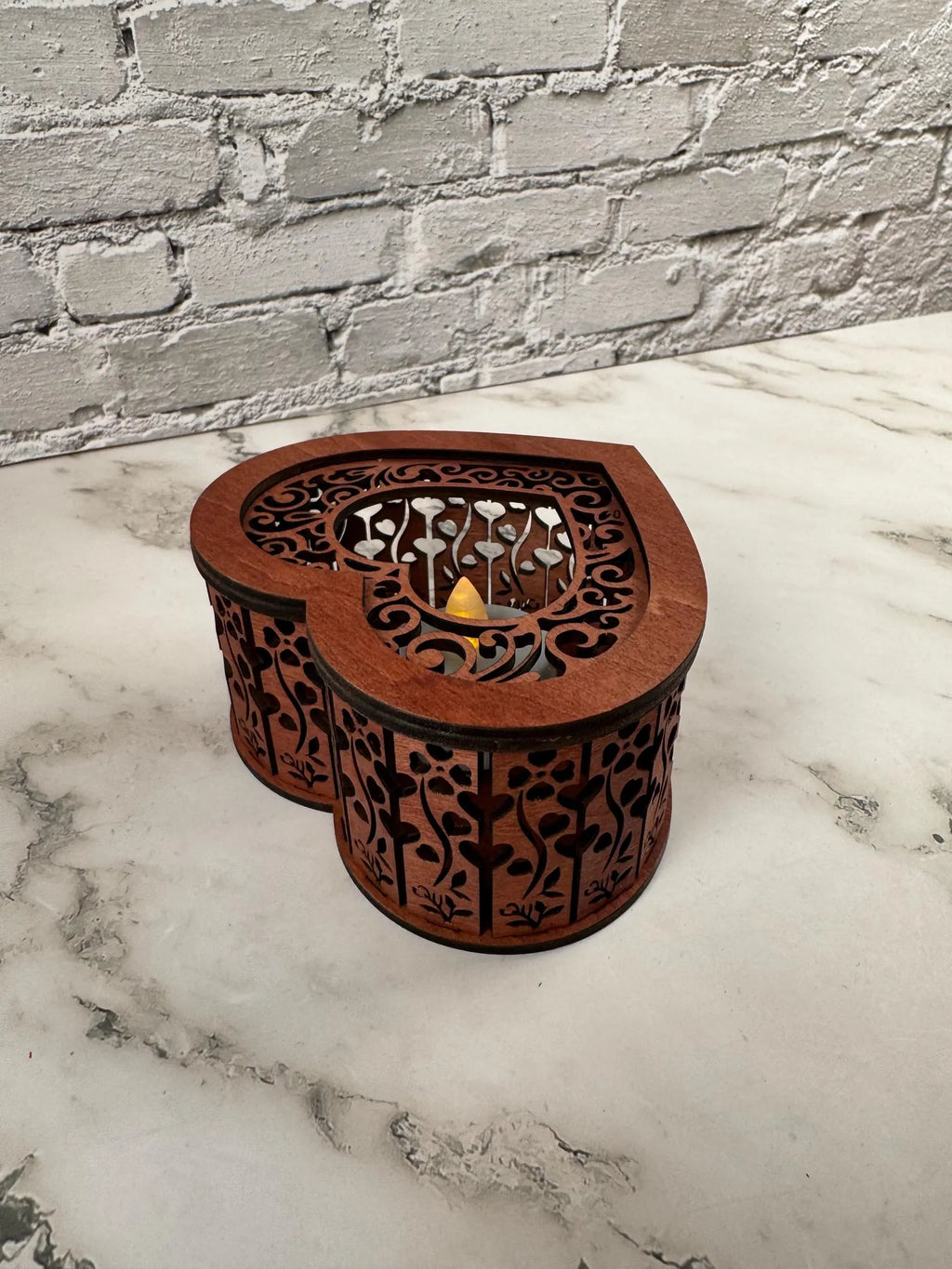 Heart Wooden Candle Holder with Flowers