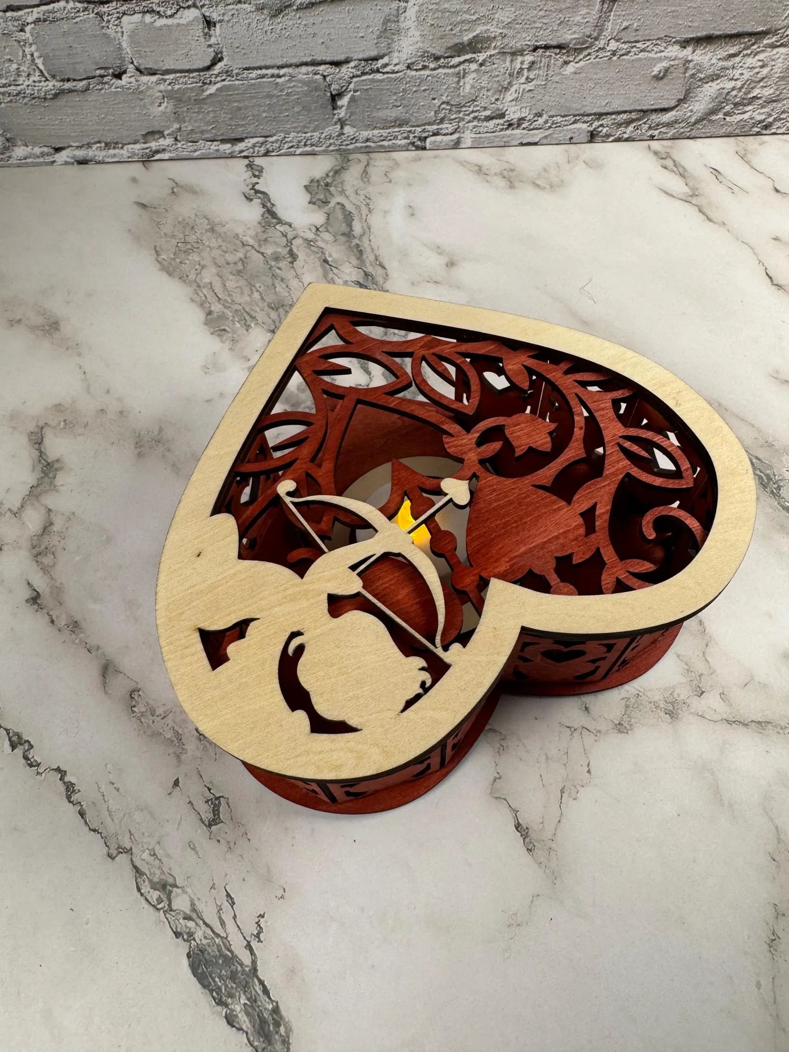 Heart Candle Holder with Cupid