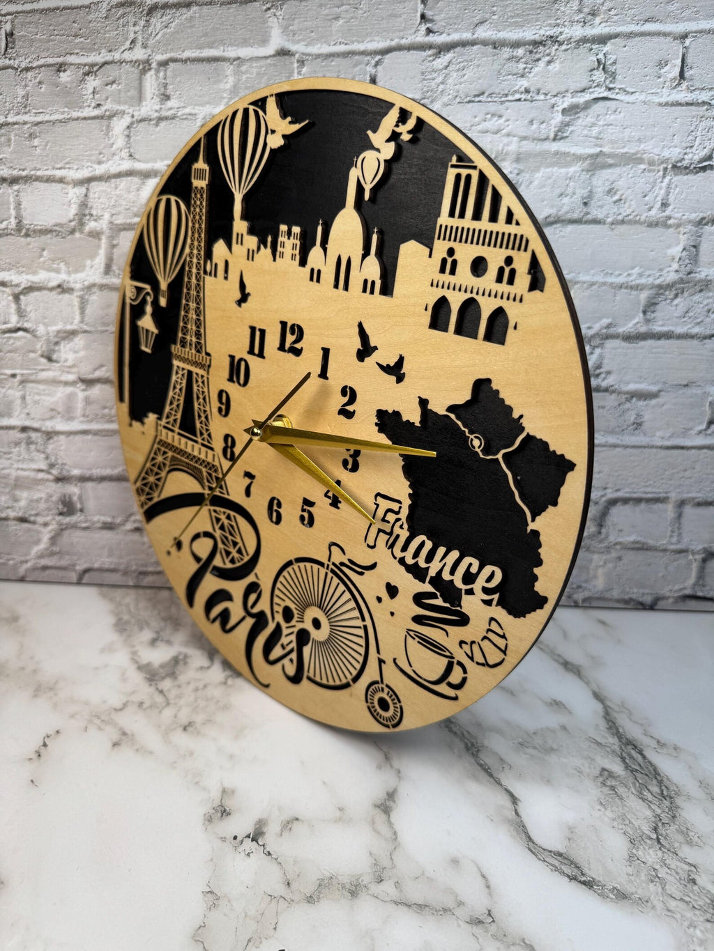 Paris Skyline Wooden Wall Clock