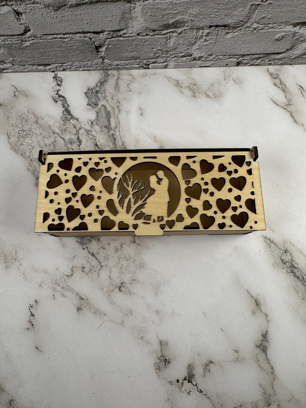 Wooden Candy Box with Hearts | Gift Box for Chocolates