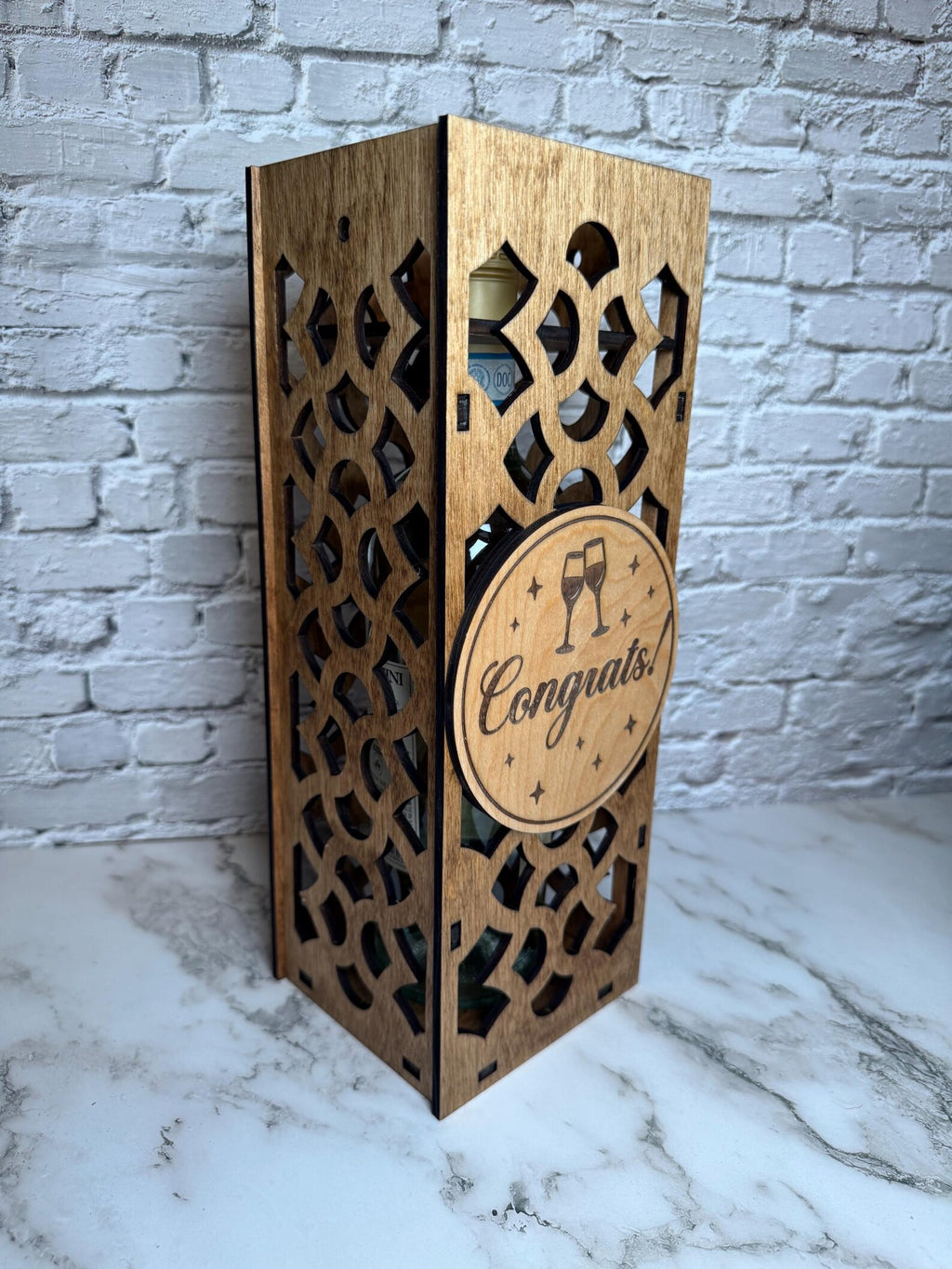 Laser Cut Wooden Wine Gift Box – “Congrats!” Engraved