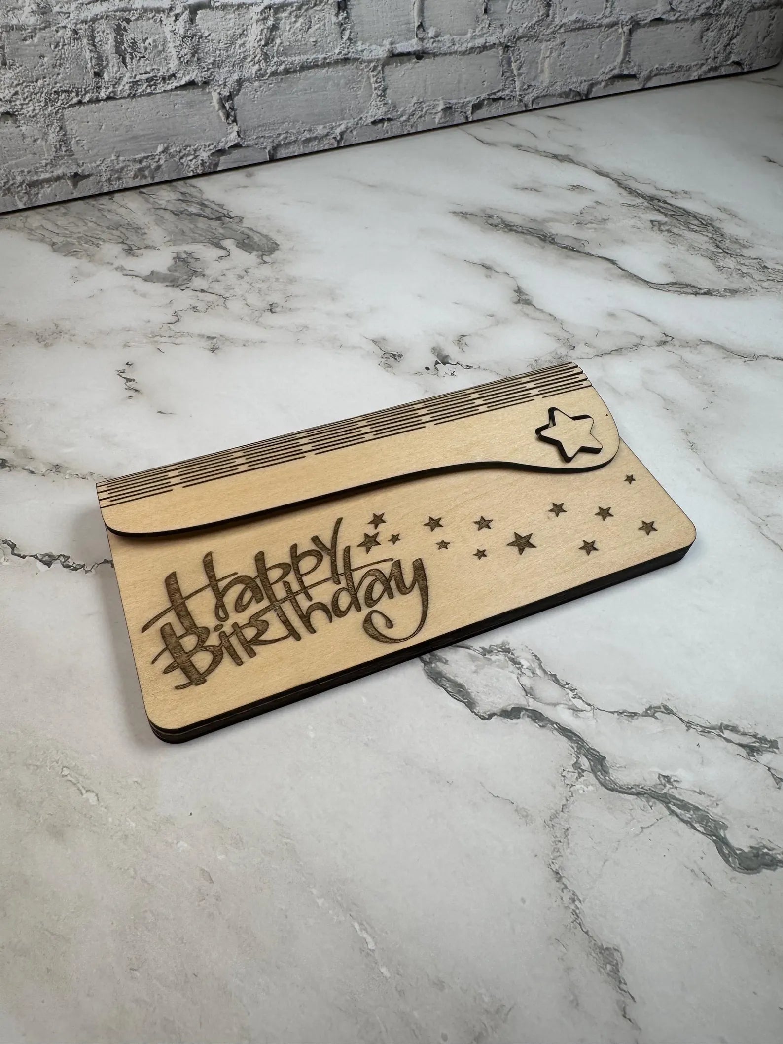 Engraved Birch Wood Birthday Money Envelope | Personalized Gift Card Holder