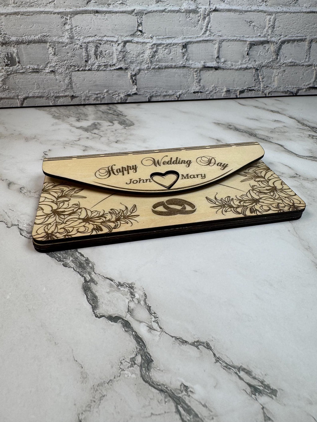 Personalized Wooden Wedding Money Envelope | Laser Engraved Gift Card Holder