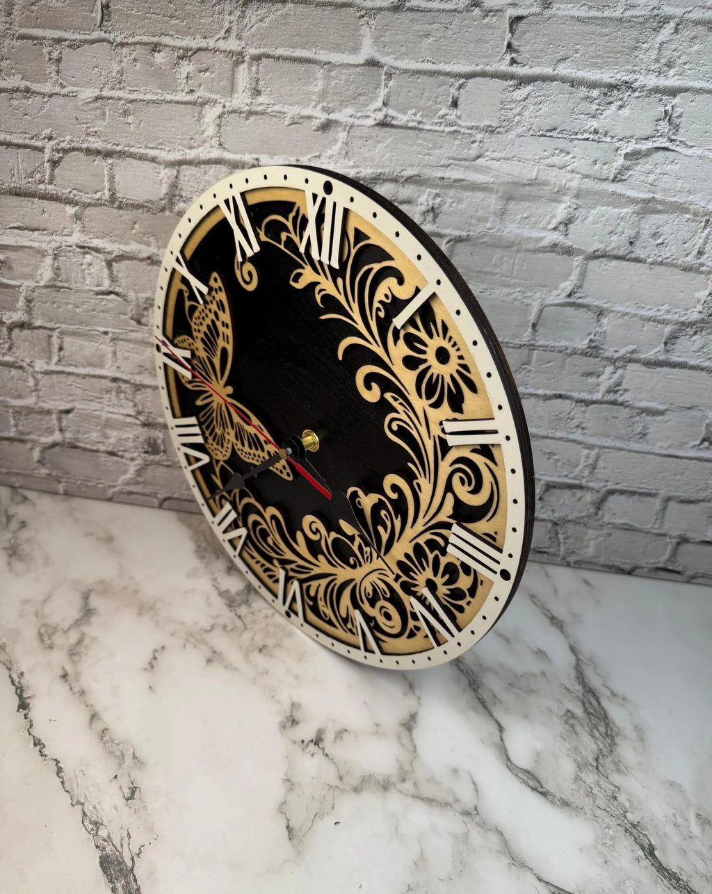 Laser Cut Butterfly Wooden Wall Clock  Rustic Floral Home Decor