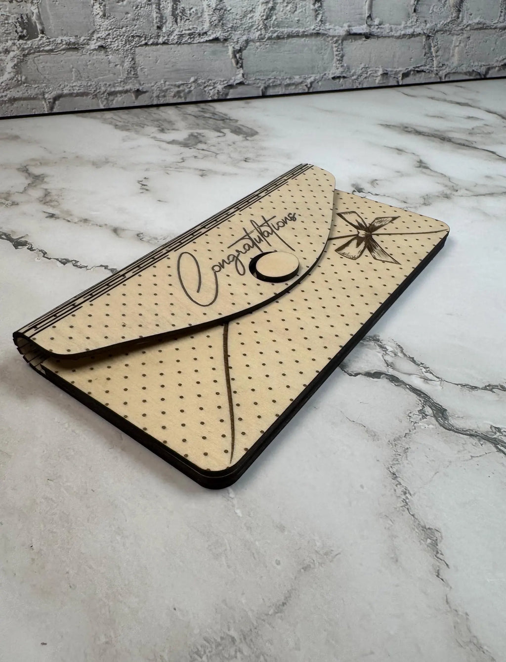 Engraved Wooden Congratulations Money Envelope  Gift Card Holder