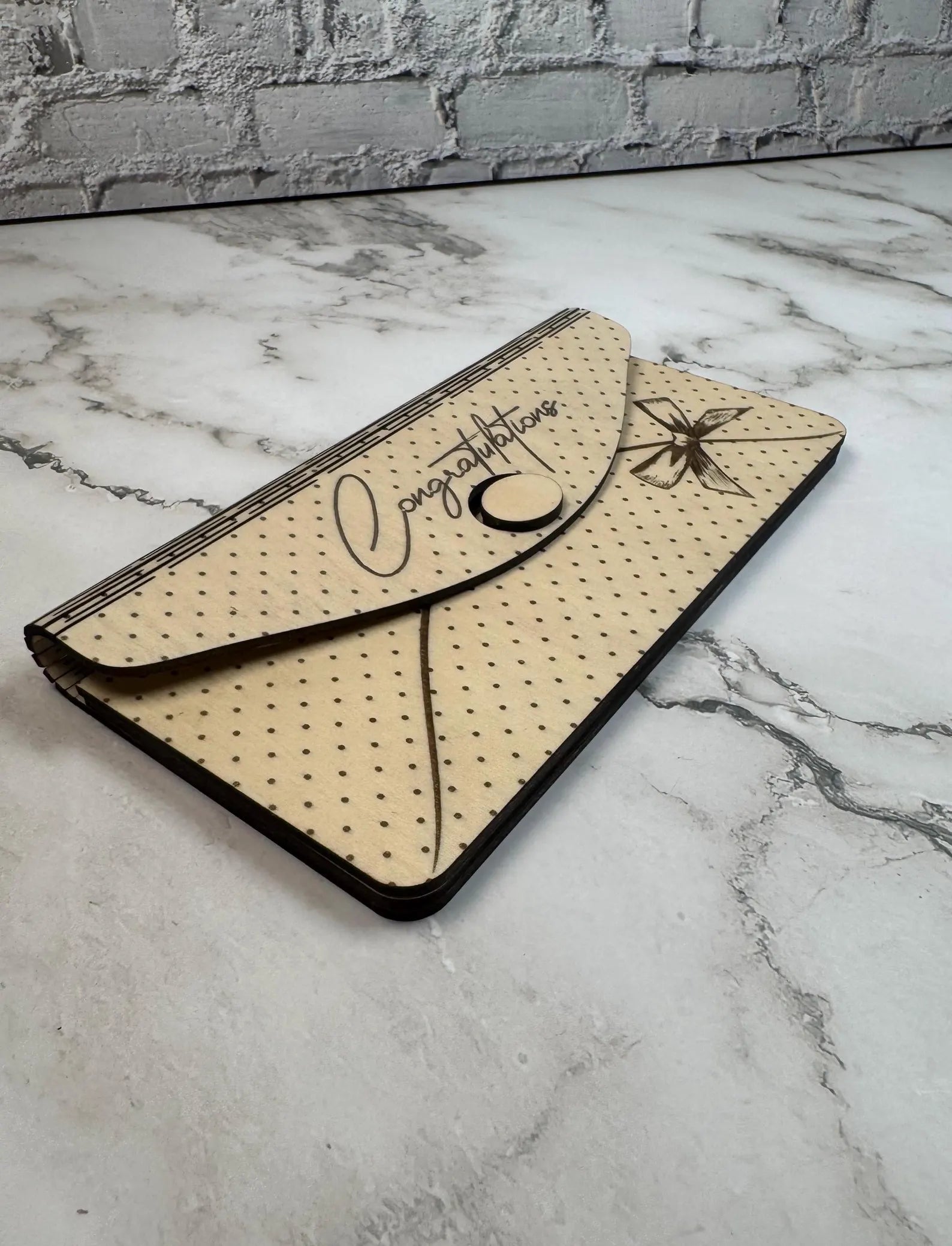 Engraved Wooden Congratulations Money Envelope  Gift Card Holder