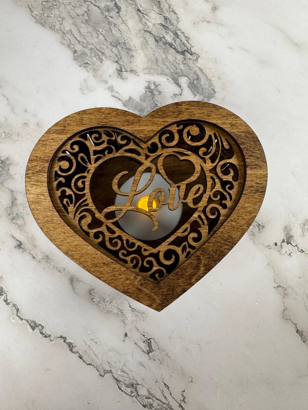 LOVE Wooden Candle Holder with Lid