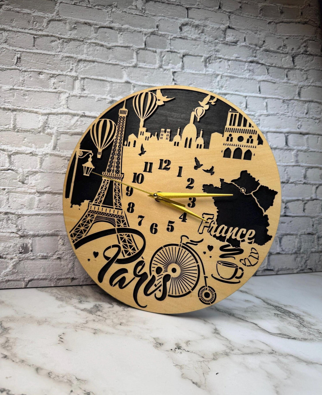 Paris Skyline Wooden Wall Clock