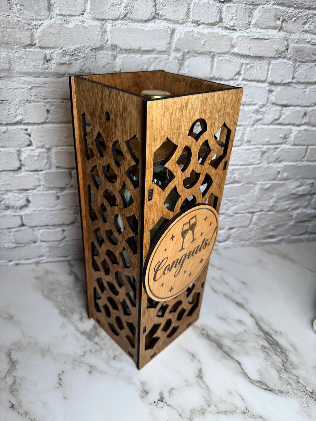 Laser Cut Wooden Wine Gift Box – “Congrats!” Engraved