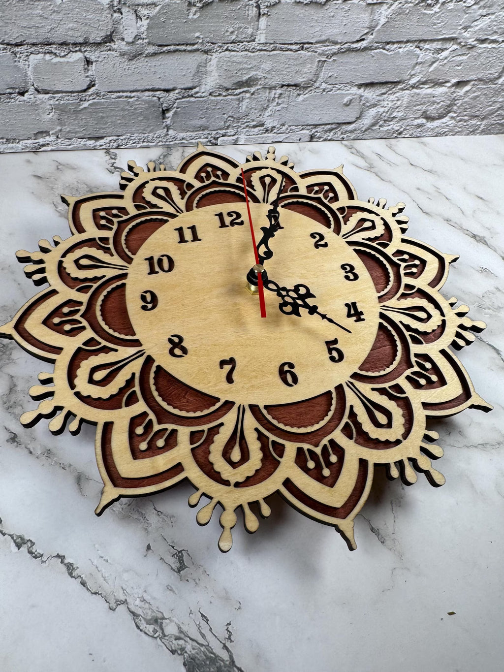 Wooden Wall Clock Mandala Style