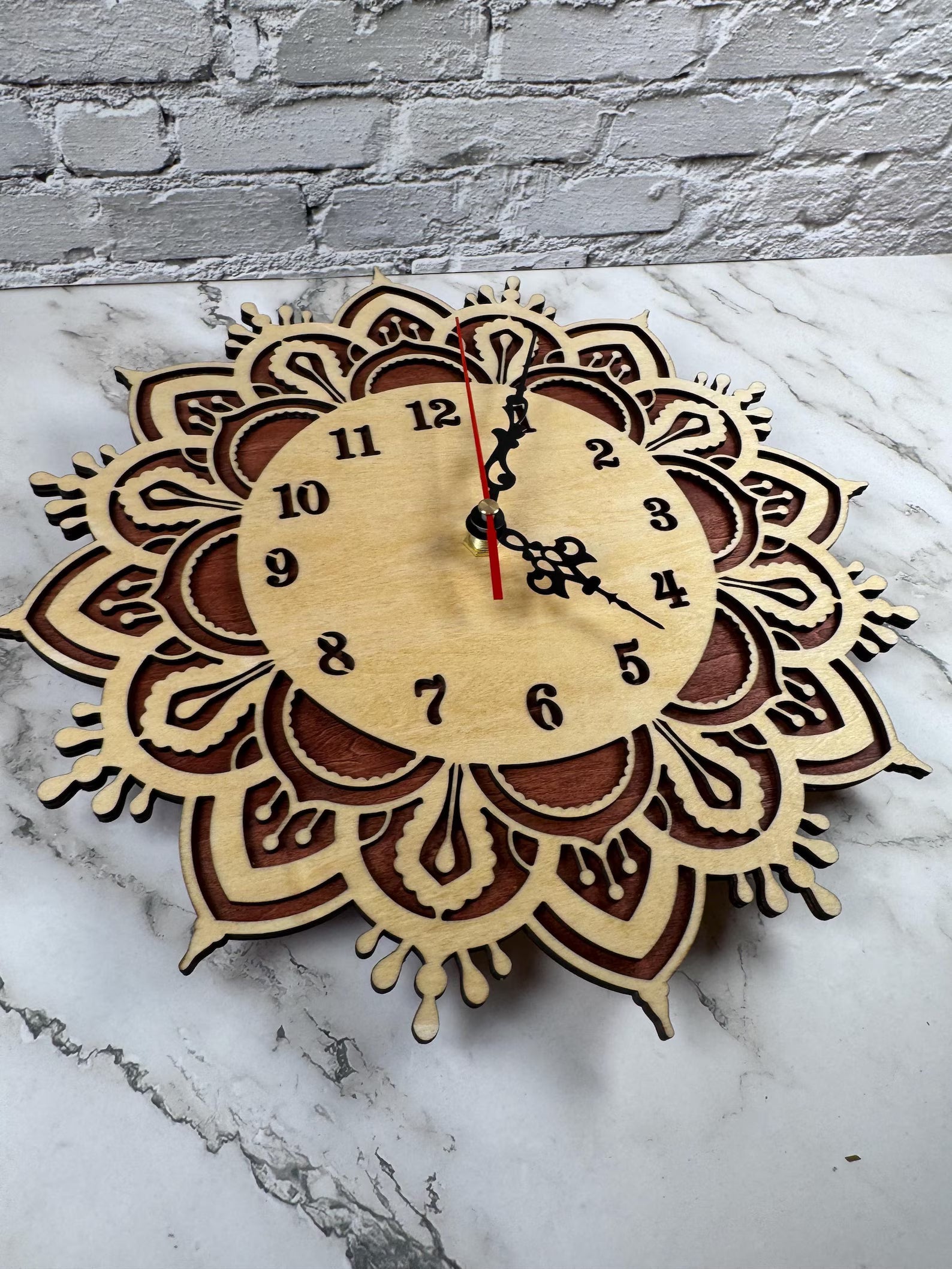 Wooden Wall Clock Mandala Style