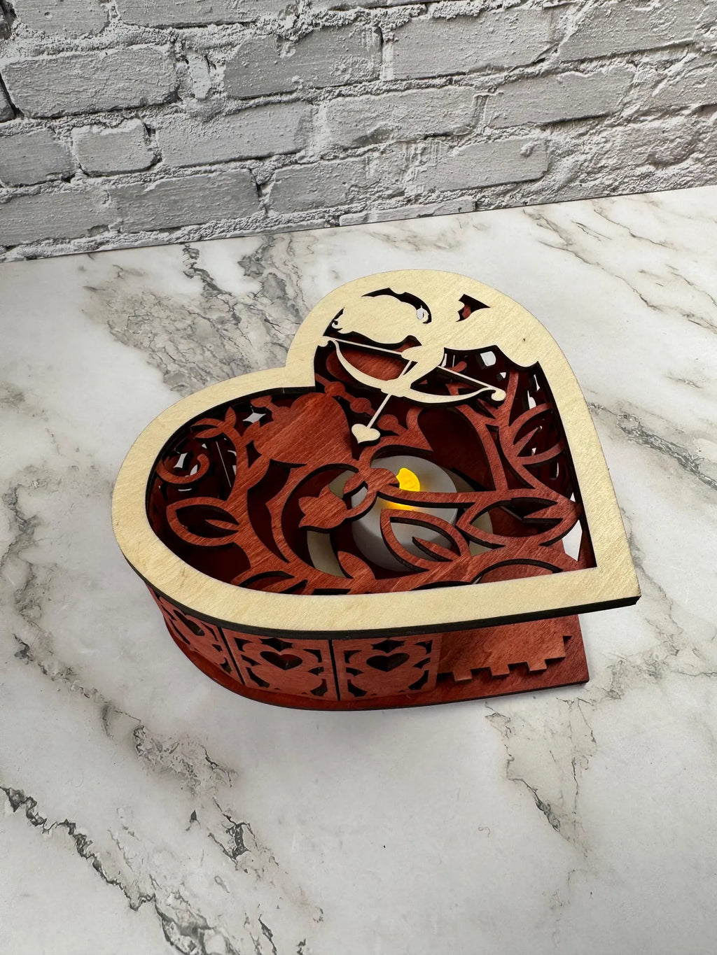 Heart Candle Holder with Cupid