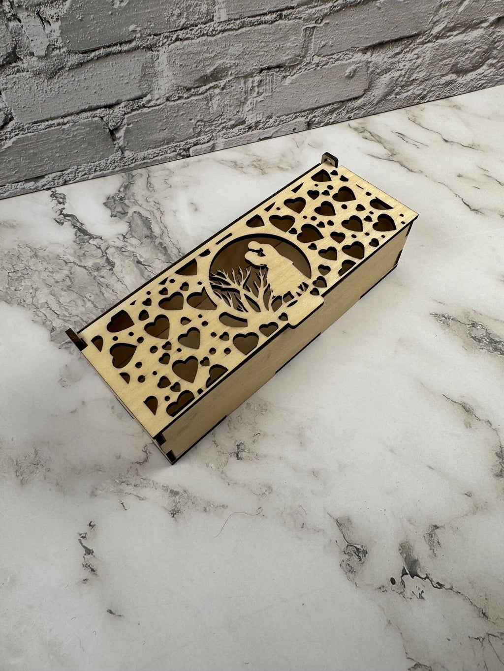 Wooden Candy Box with Hearts | Gift Box for Chocolates