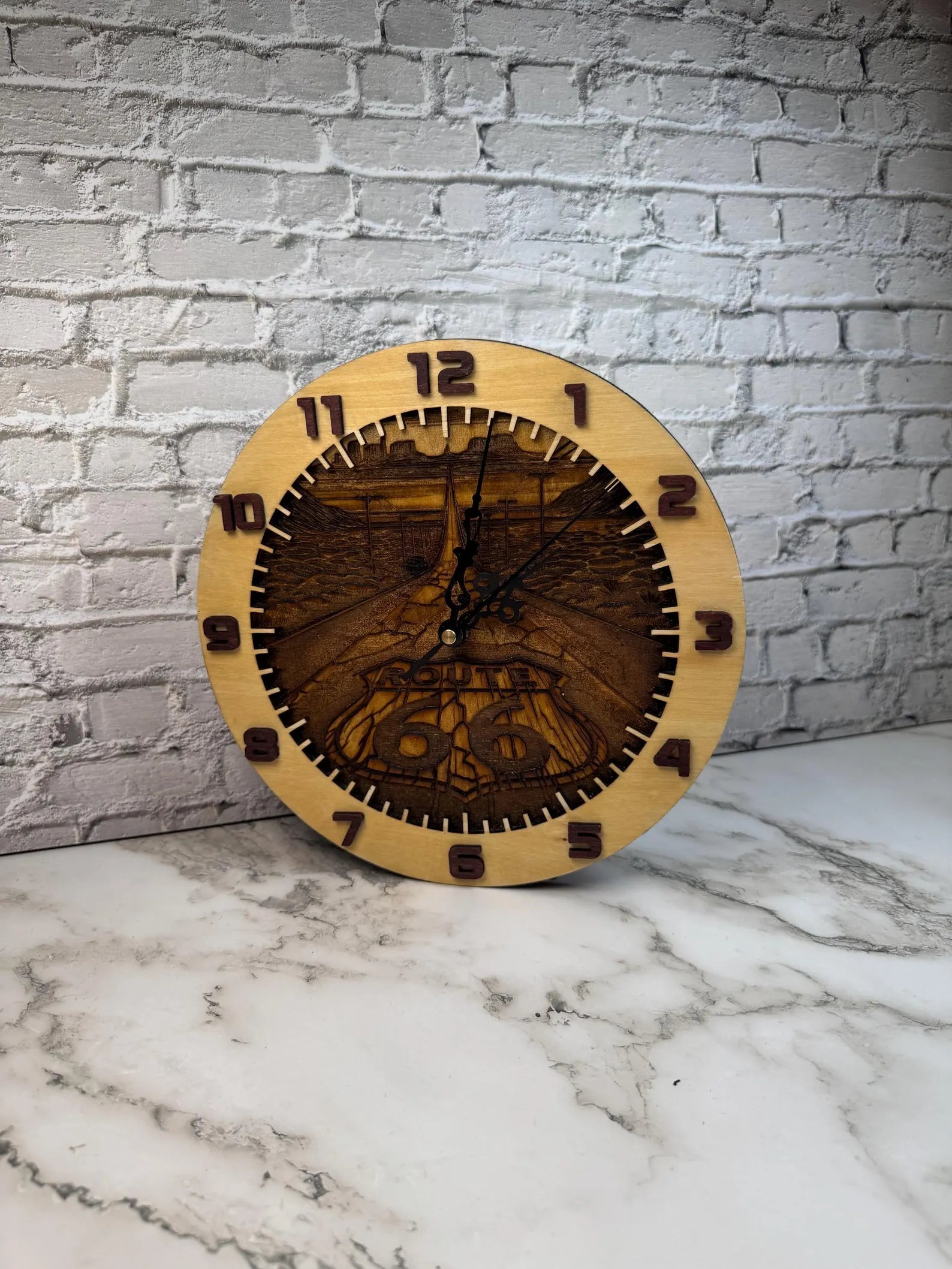 Laser Engraved Wooden Route 66 Clock