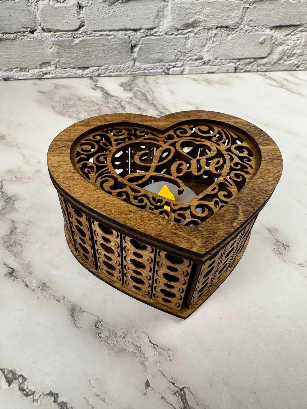 LOVE Wooden Candle Holder with Lid