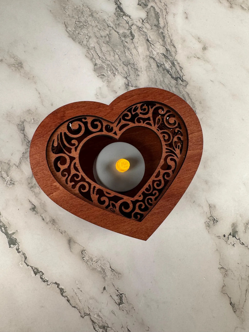 Heart Wooden Candle Holder with Flowers