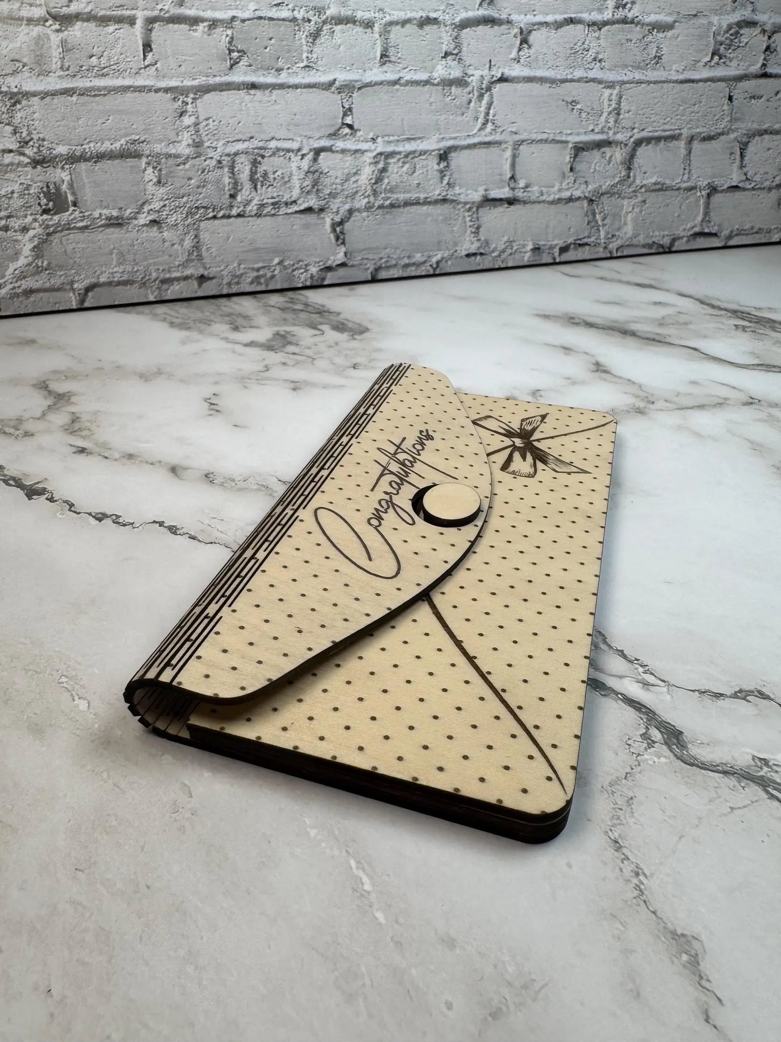 Engraved Wooden Congratulations Money Envelope  Gift Card Holder