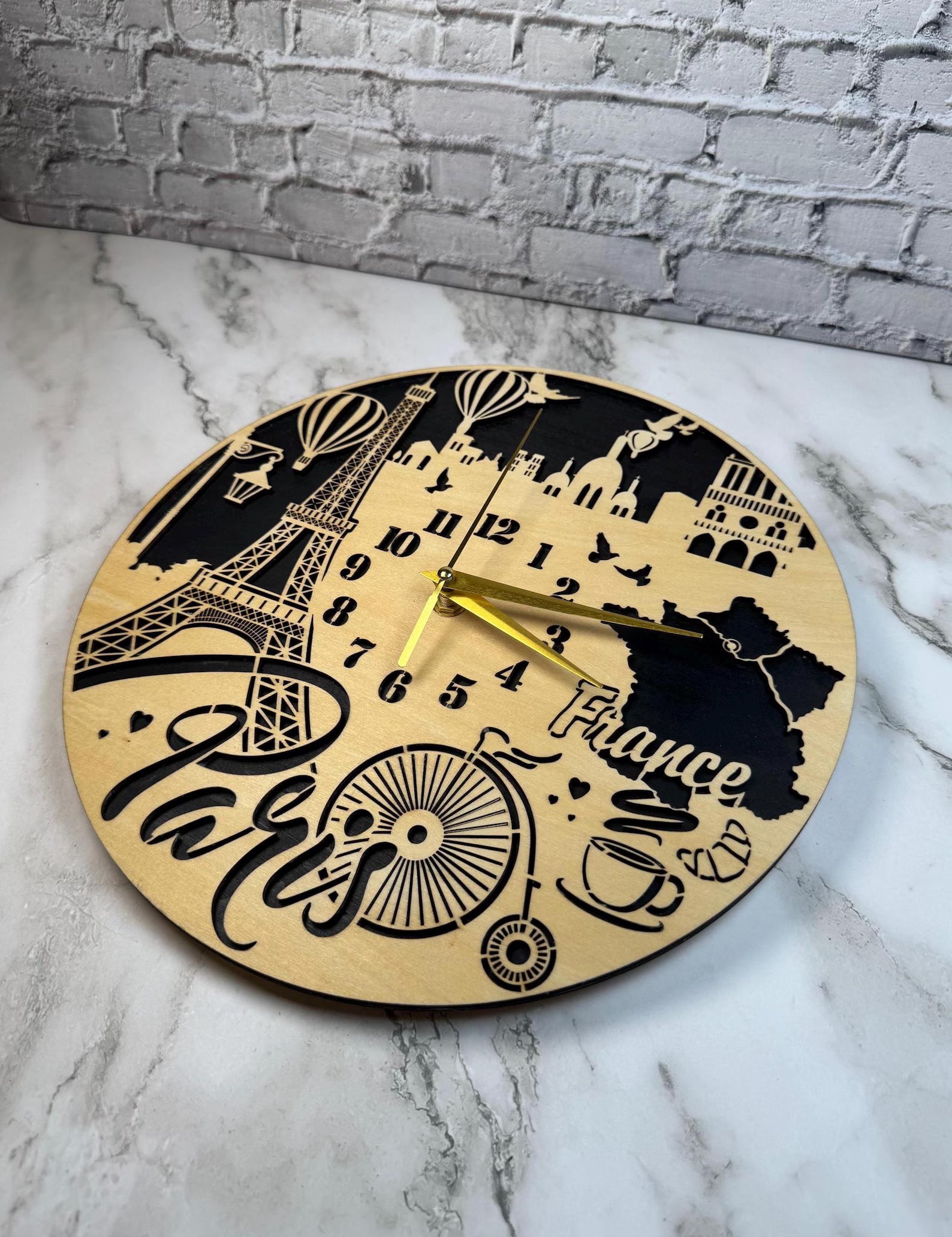 Paris Skyline Wooden Wall Clock