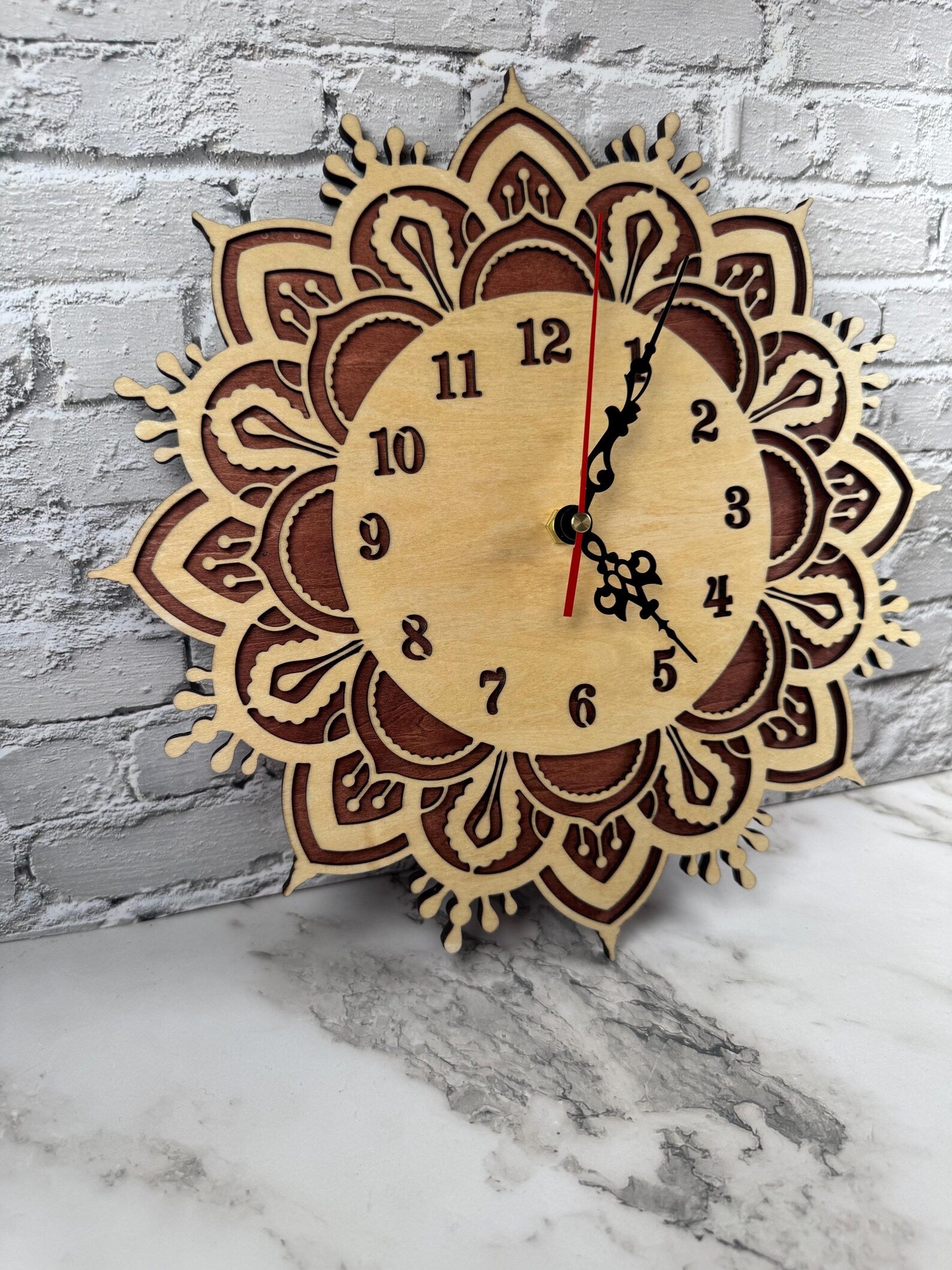 Wooden Wall Clock Mandala Style