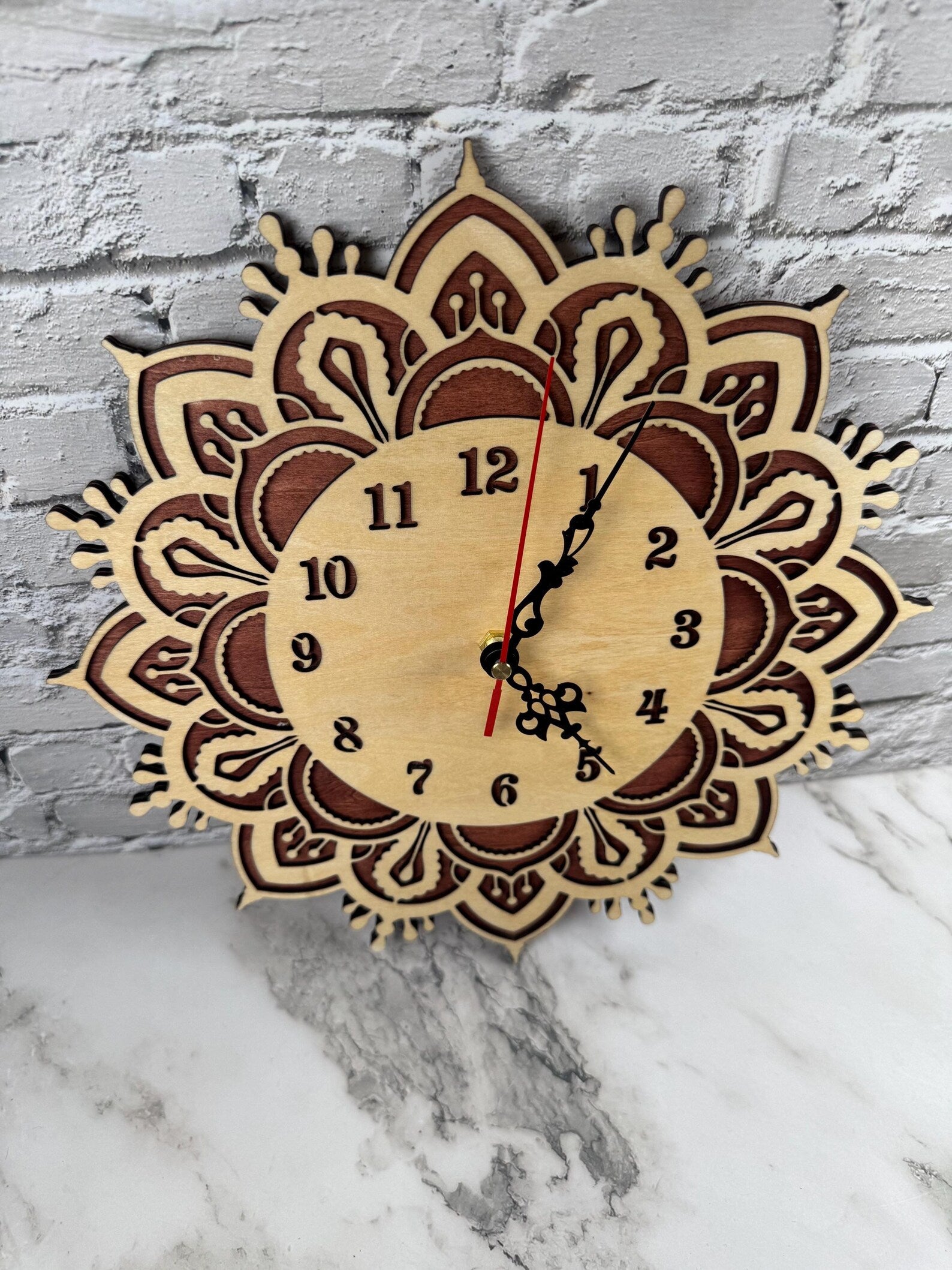 Wooden Wall Clock Mandala Style