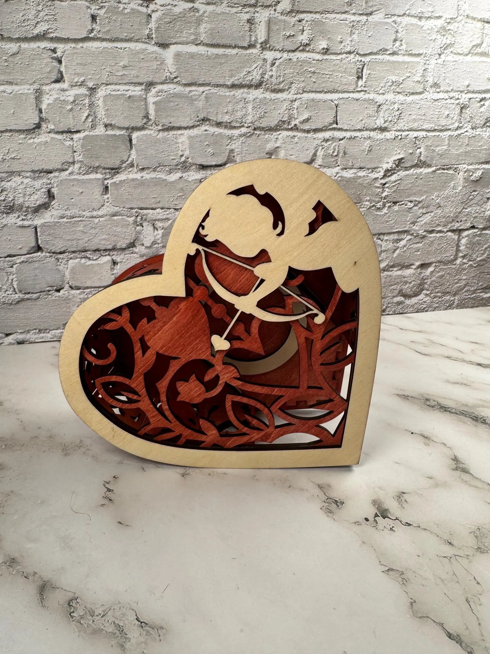 Heart Candle Holder with Cupid