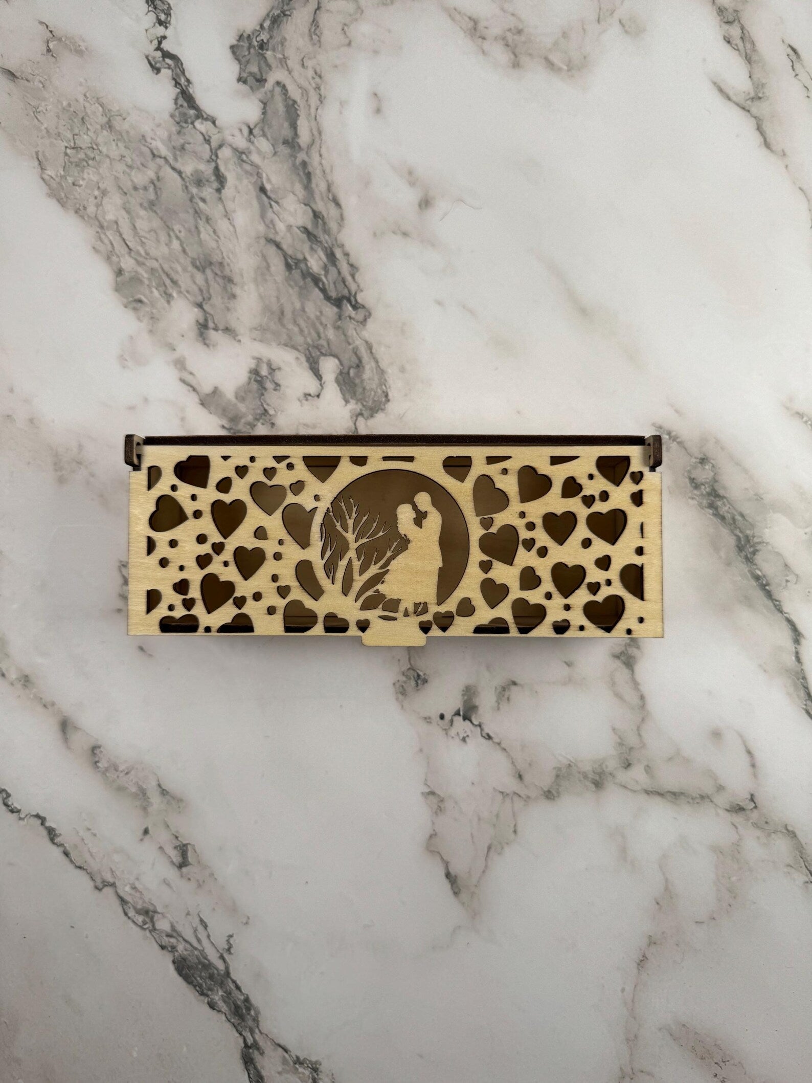 Wooden Candy Box with Hearts | Gift Box for Chocolates