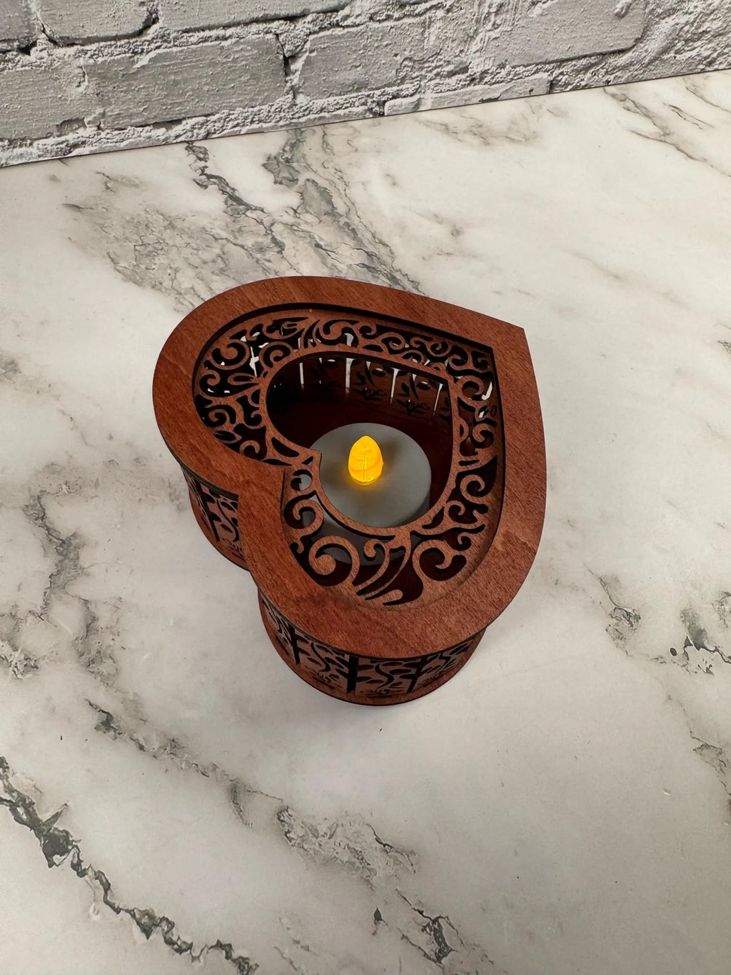 Heart Wooden Candle Holder with Flowers