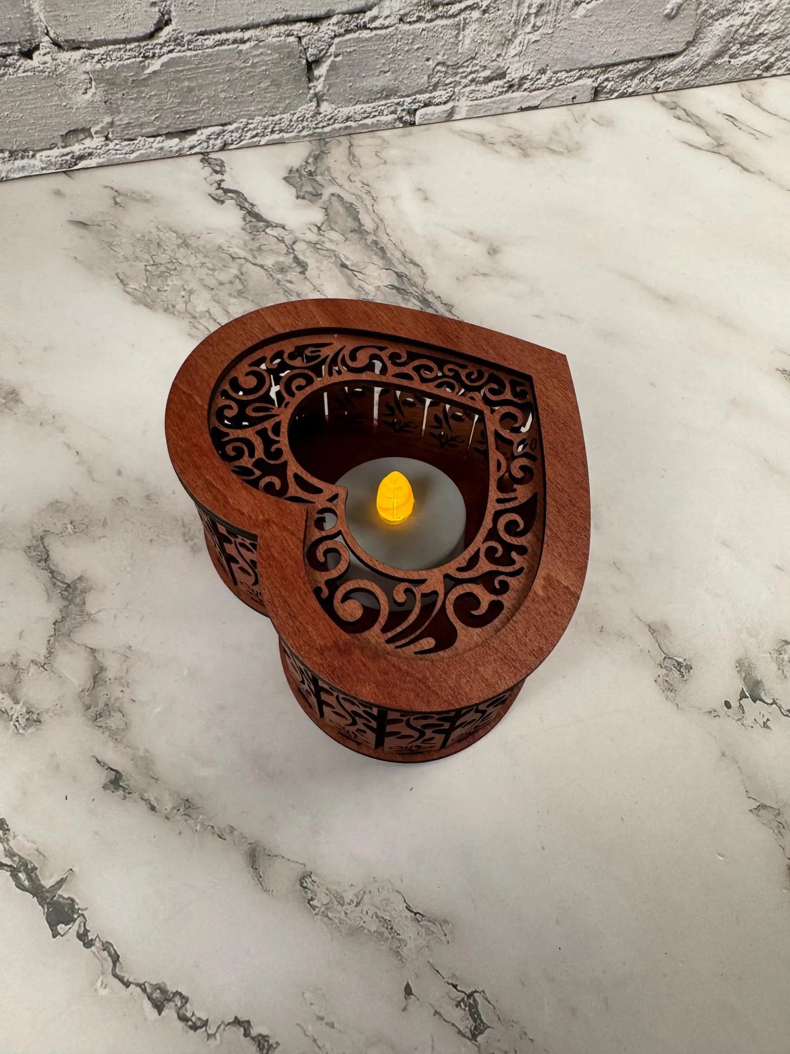 Heart Wooden Candle Holder with Flowers