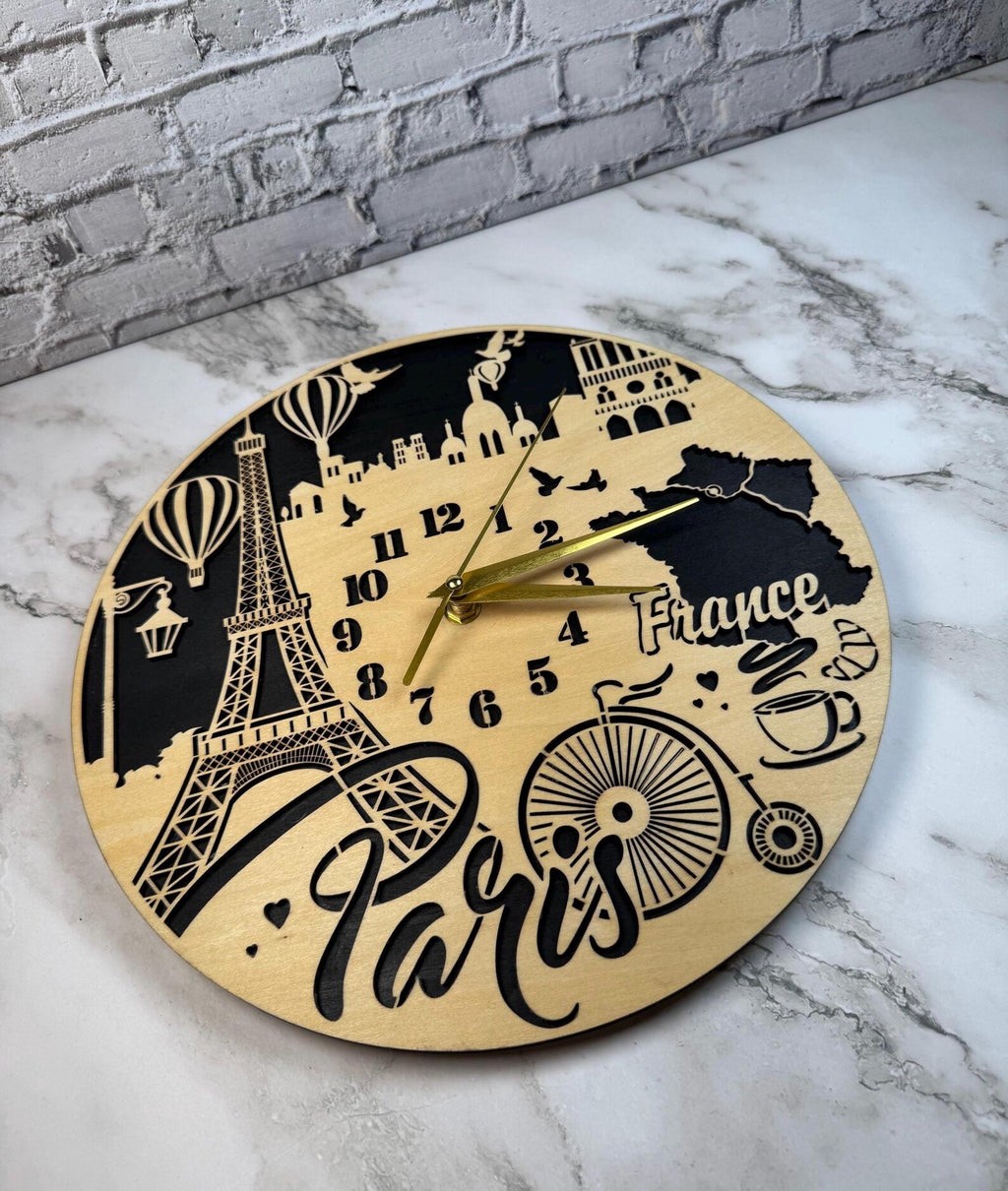 Paris Skyline Wooden Wall Clock