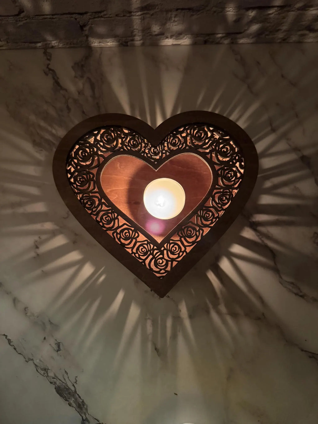 Heart Wooden Candle Holder Love