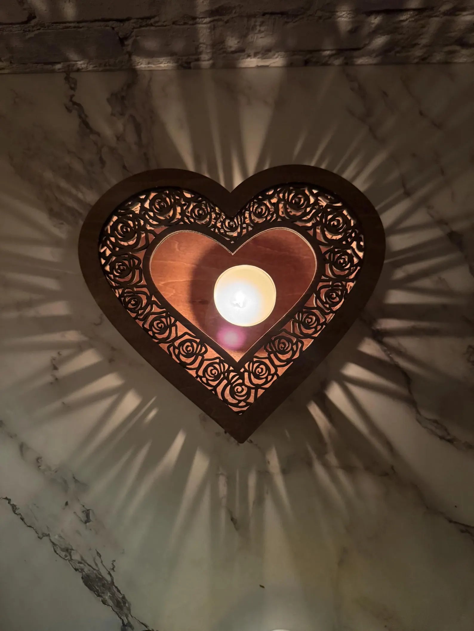 Heart Wooden Candle Holder Love
