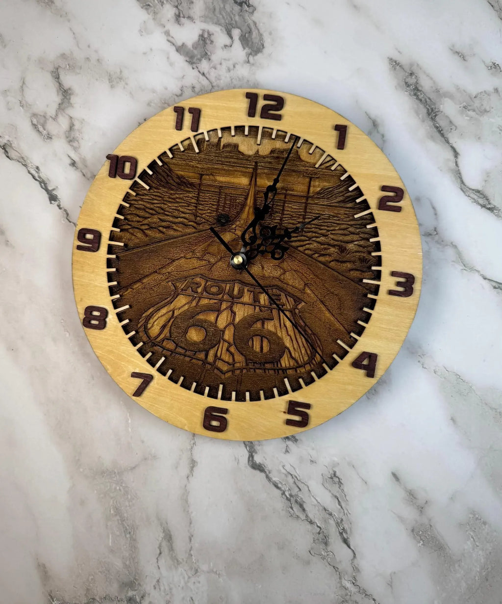 Laser Engraved Wooden Route 66 Clock