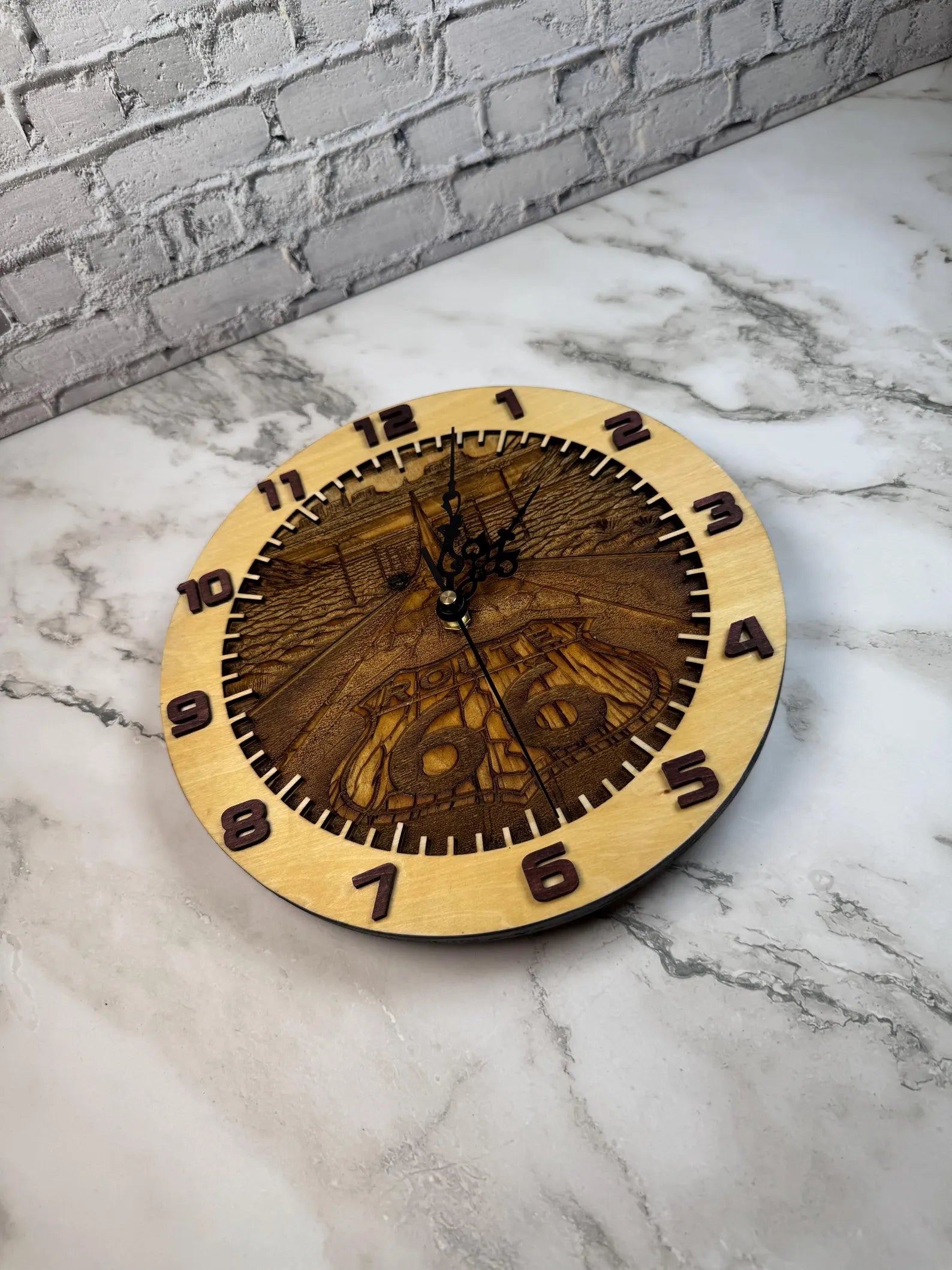 Laser Engraved Wooden Route 66 Clock