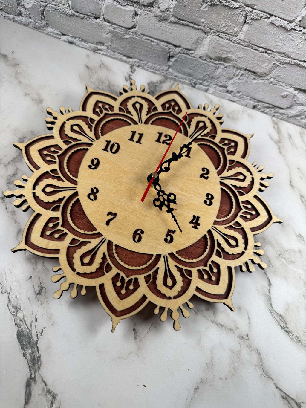 Wooden Wall Clock Mandala Style