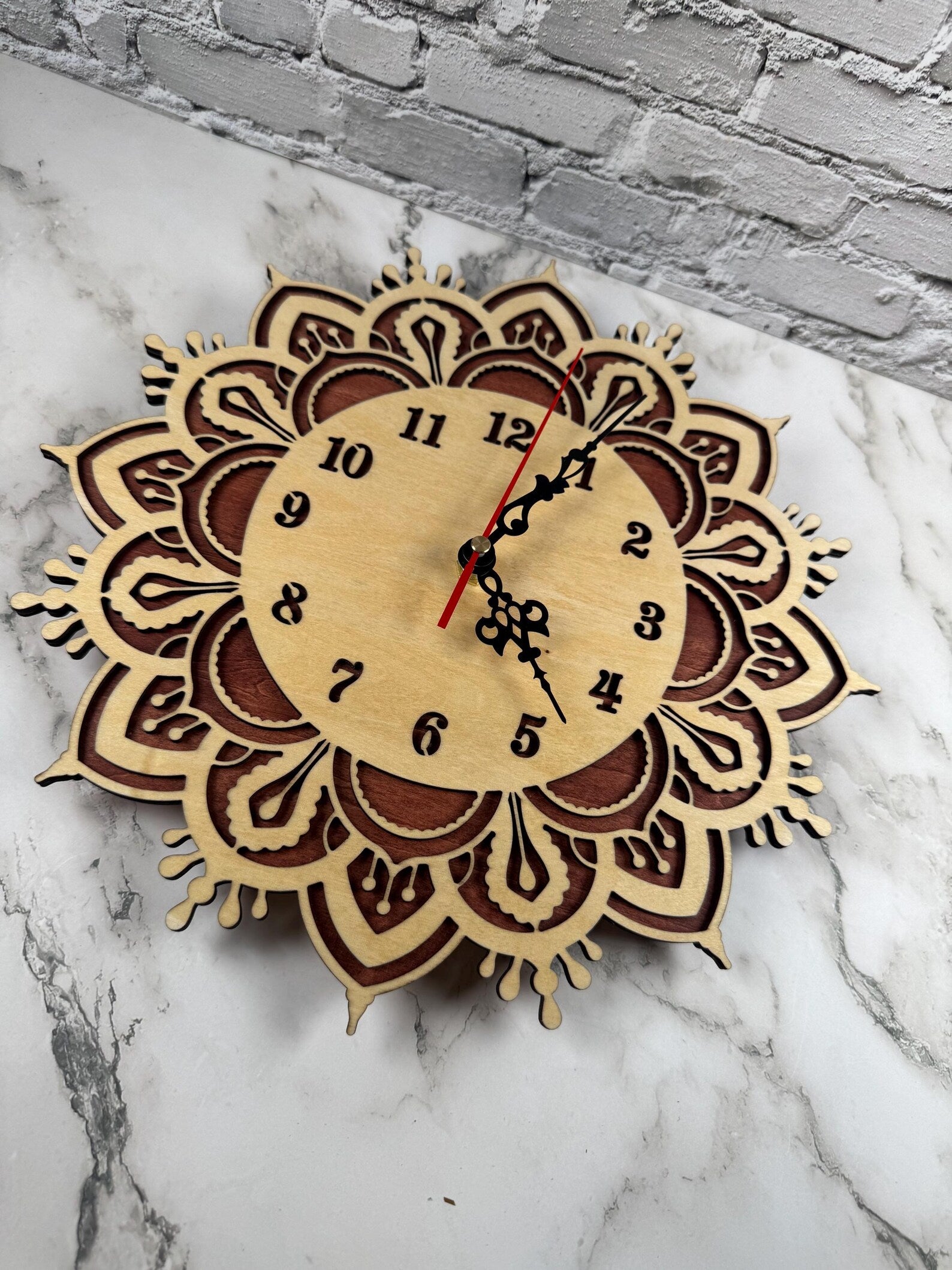 Wooden Wall Clock Mandala Style