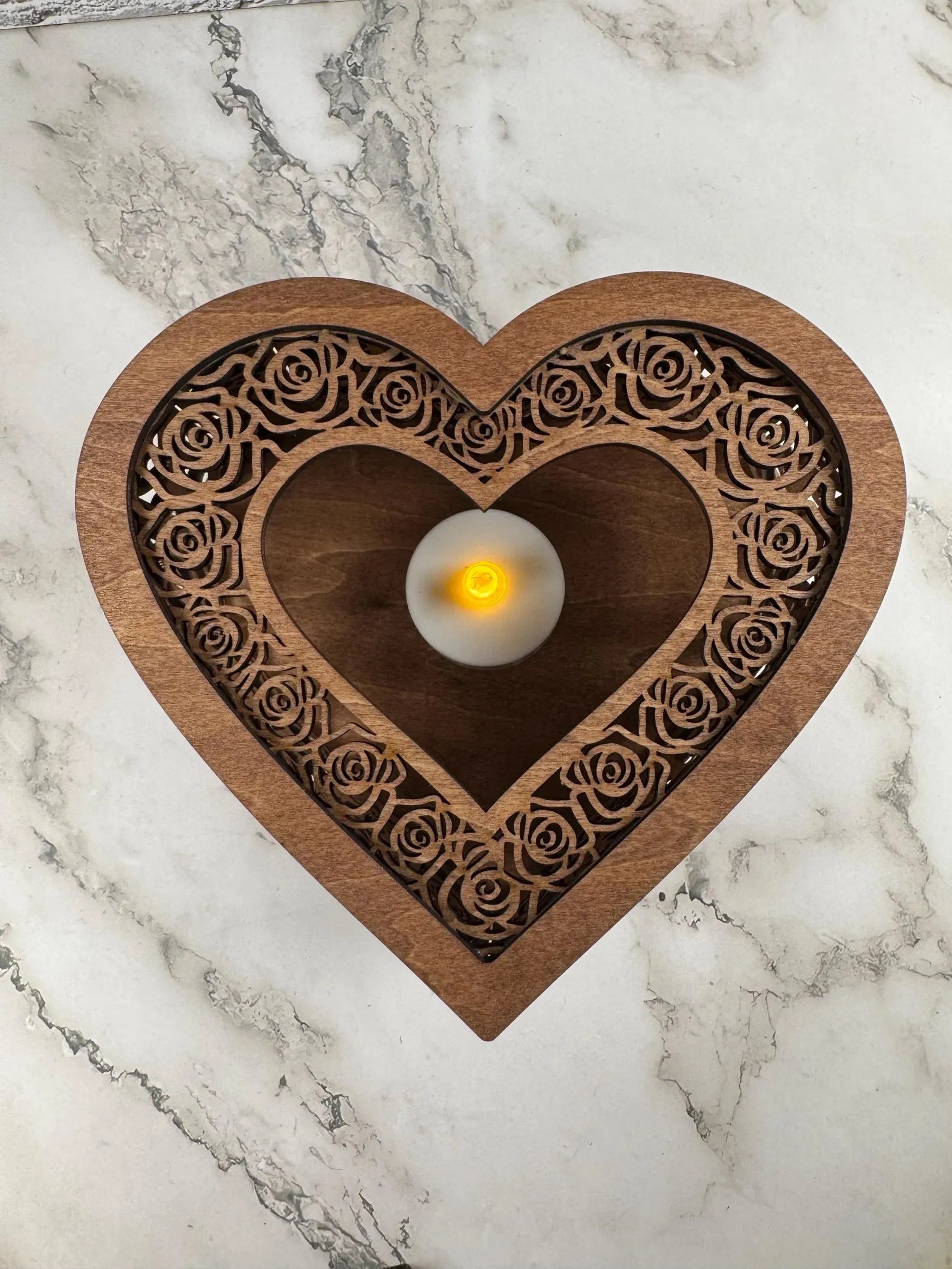 Laser Cut Wooden Heart Candle Holder