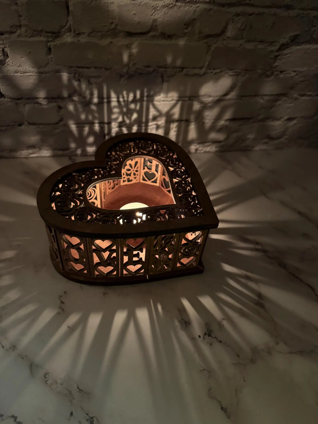 Heart Wooden Candle Holder Love
