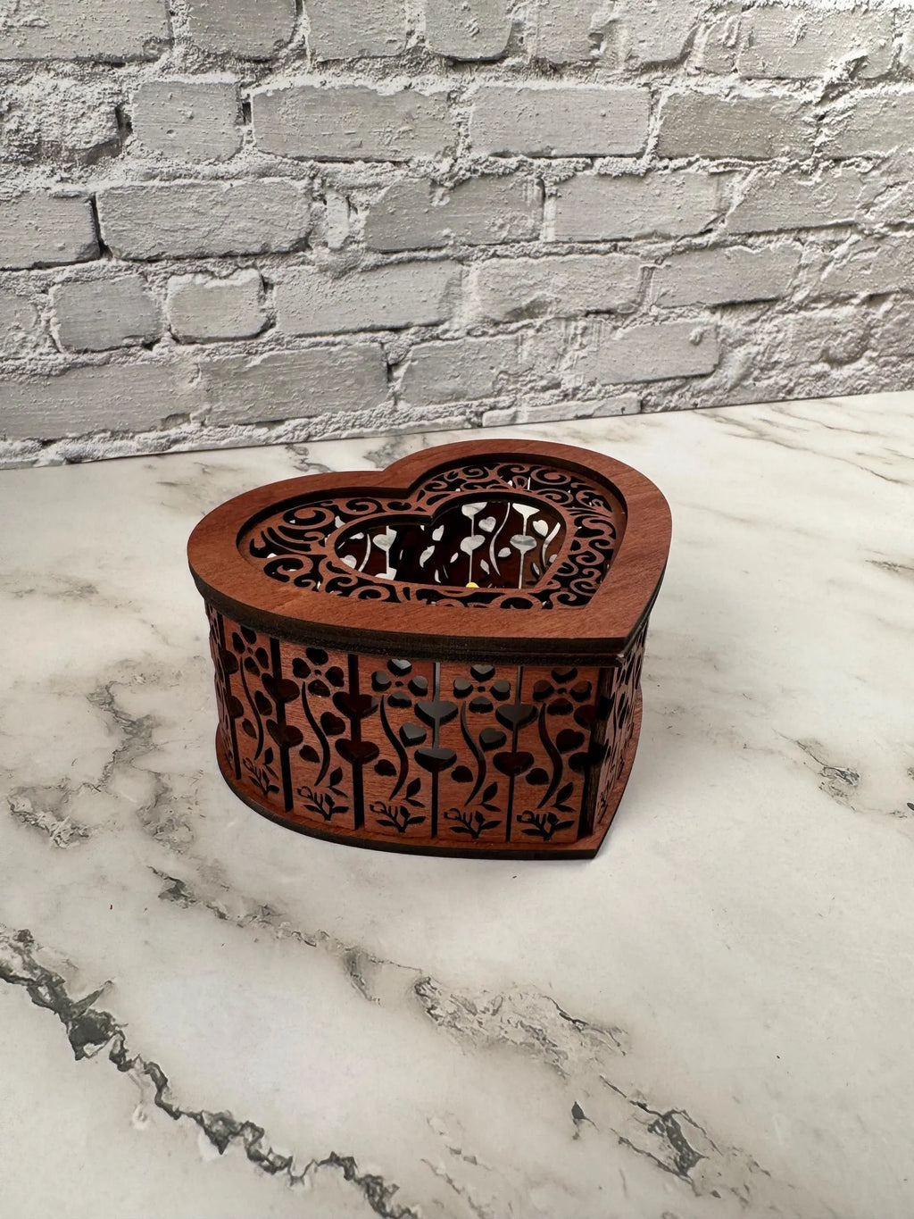 Heart Wooden Candle Holder with Flowers