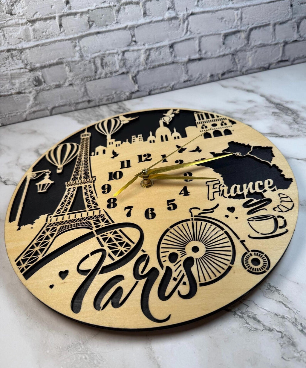 Paris Skyline Wooden Wall Clock