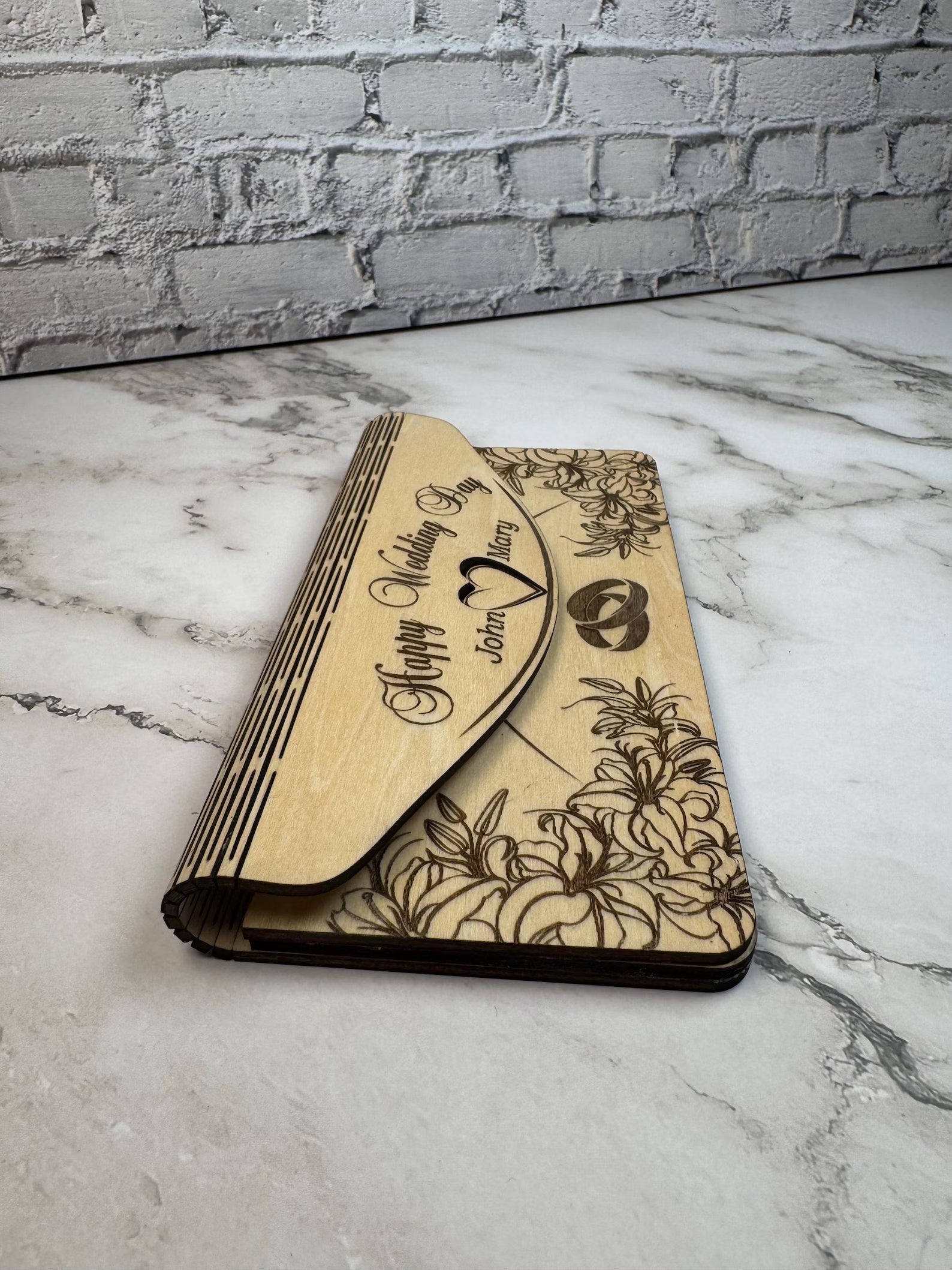 Personalized Wooden Wedding Money Envelope | Laser Engraved Gift Card Holder