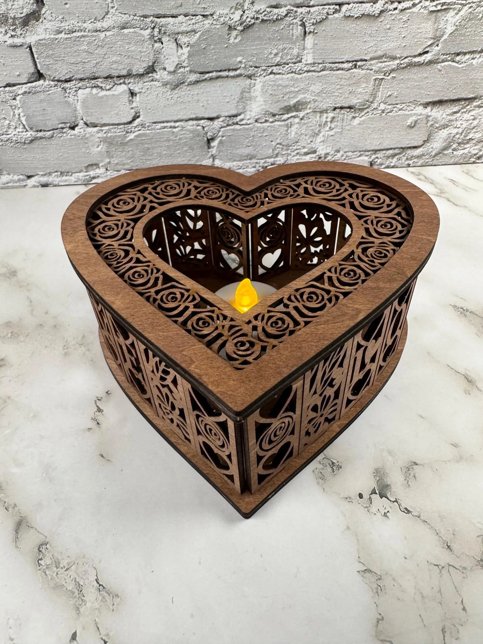 Laser Cut Wooden Heart Candle Holder